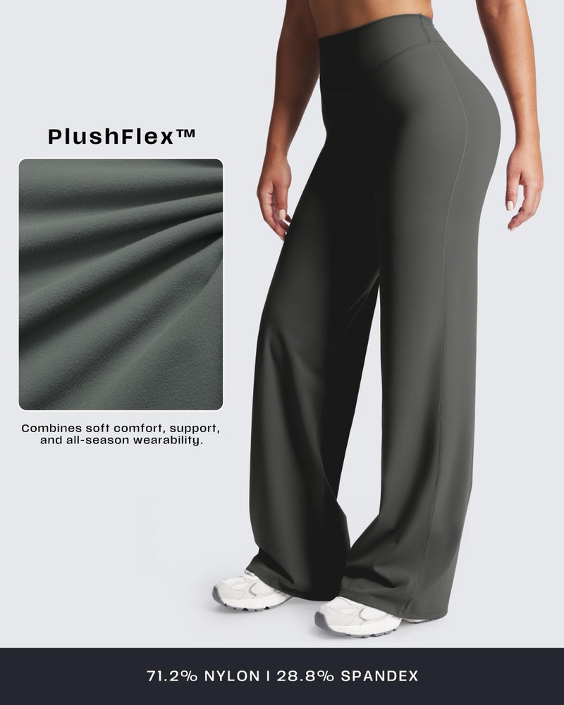 Aoxjox Women's Velura Straight Leg Yoga Pants, Buttery Soft PlushFlexâ„¢ Mid-Waist Wide-Leg for Workout & Casual Leggings 35" (Olive Haze, Medium) - Image 3