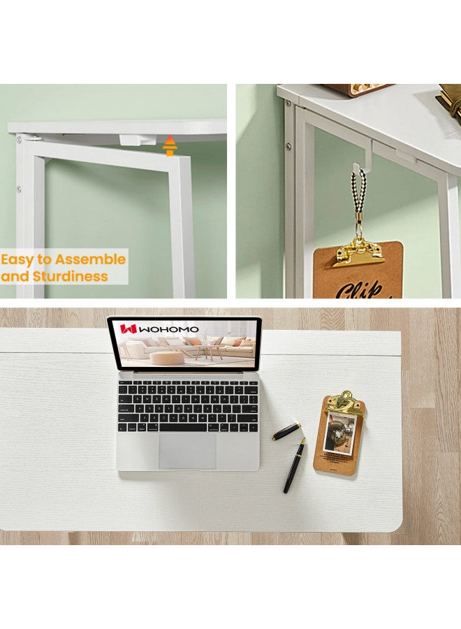 WOHOMO Folding Desk, 31.5" Small Desk for Small Spaces, Easy Assemble Foldable Computer Desk for Laptop, Mini Portable Working Table Narrow Wooden Writing Workstation for Home Office, White - Image 4