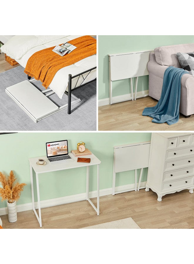 WOHOMO Folding Desk, 31.5" Small Desk for Small Spaces, Easy Assemble Foldable Computer Desk for Laptop, Mini Portable Working Table Narrow Wooden Writing Workstation for Home Office, White - Image 3