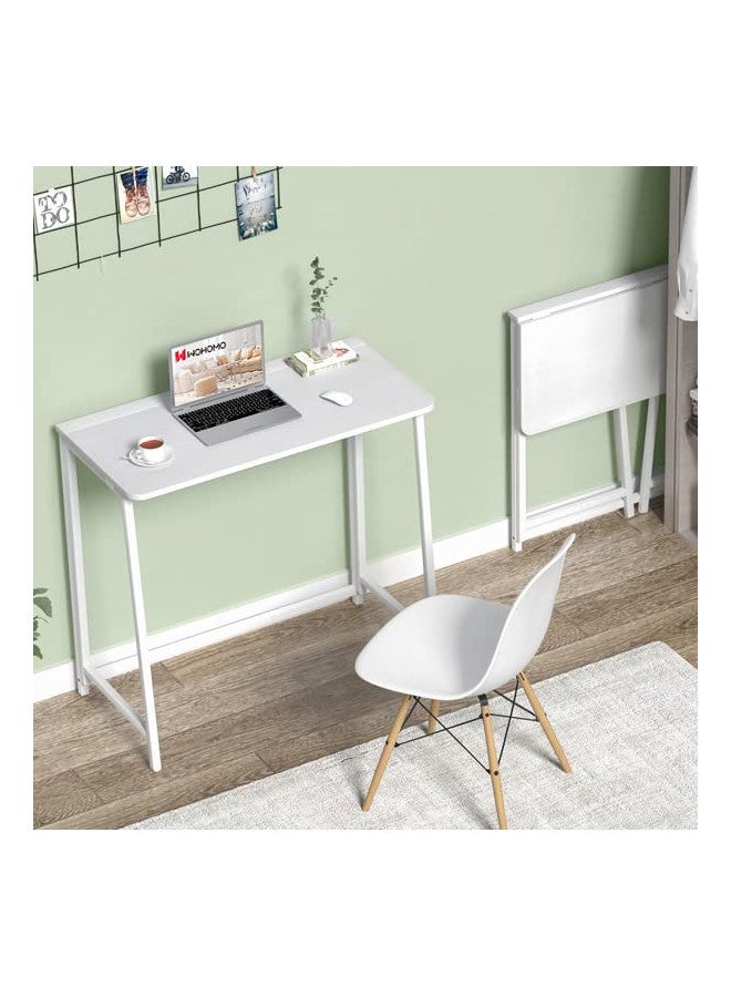 WOHOMO Folding Desk, 31.5" Small Desk for Small Spaces, Easy Assemble Foldable Computer Desk for Laptop, Mini Portable Working Table Narrow Wooden Writing Workstation for Home Office, White - Image 1