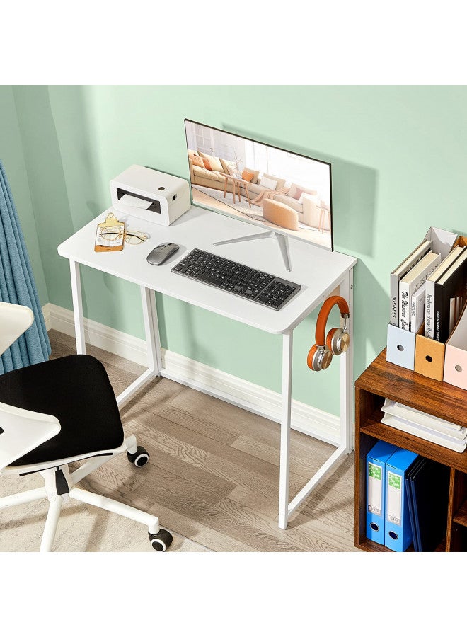 WOHOMO Folding Desk, 31.5" Small Desk for Small Spaces, Easy Assemble Foldable Computer Desk for Laptop, Mini Portable Working Table Narrow Wooden Writing Workstation for Home Office, White - Image 2