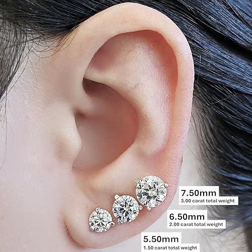 Central Diamond Center أقراط مارتيني مرصعة بالألماس المركزي 14 قيراط من الذهب وفضة استرلينية مصنوعة من زيركونيا سواروفسكي 3 أسنان - مطلية بالذهب الأصفر 5.50 مم 1.50 قيراط - Image 3