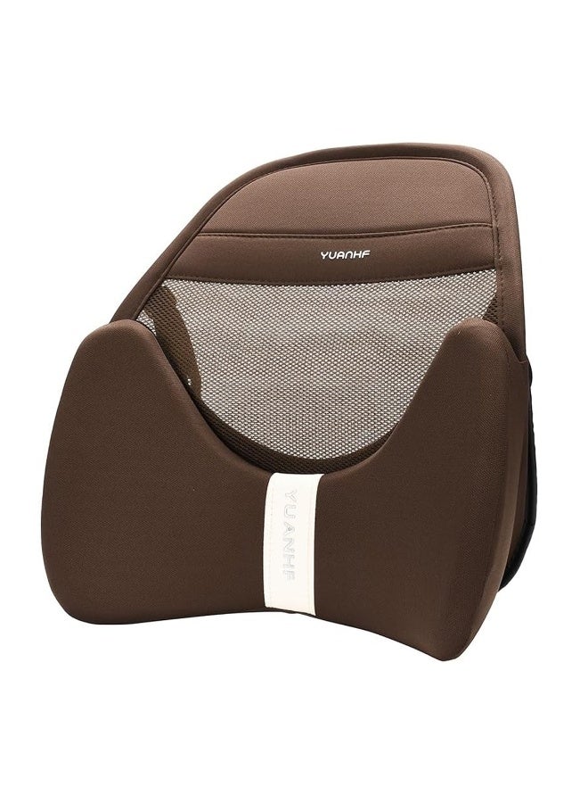 Yuanhf Brown Lumbar Support Pillow for Car & Office Chair – High-Density Memory Foam, Breathable Mesh, Contoured Back Support, Ergonomic Design, Adjustable Strap, 46x42cm – Relieves Back Pain & Improves Posture – Easy to Clean, Comfortable for Long Drives - Image 4