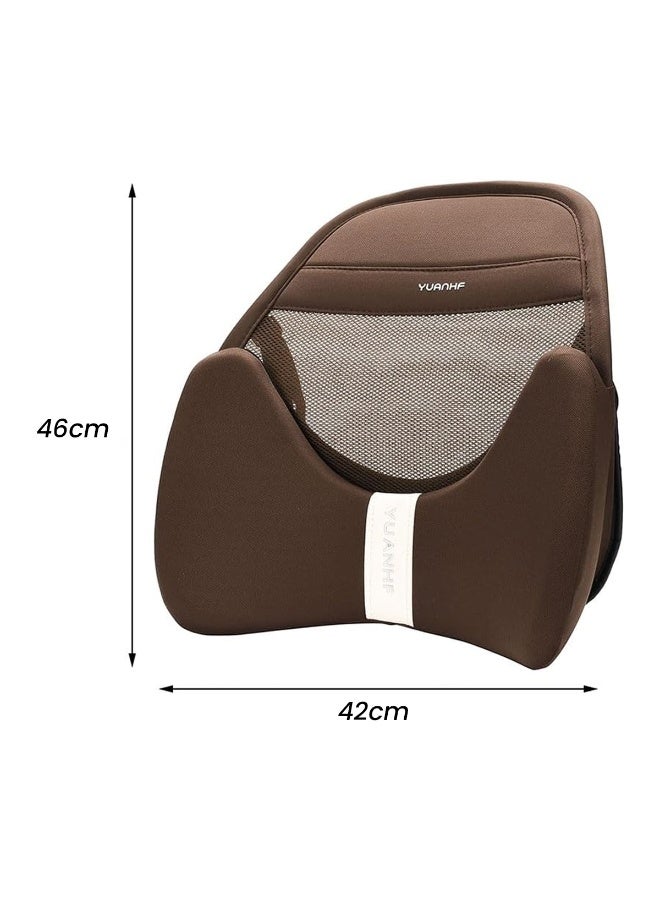 Yuanhf Brown Lumbar Support Pillow for Car & Office Chair – High-Density Memory Foam, Breathable Mesh, Contoured Back Support, Ergonomic Design, Adjustable Strap, 46x42cm – Relieves Back Pain & Improves Posture – Easy to Clean, Comfortable for Long Drives - Image 2