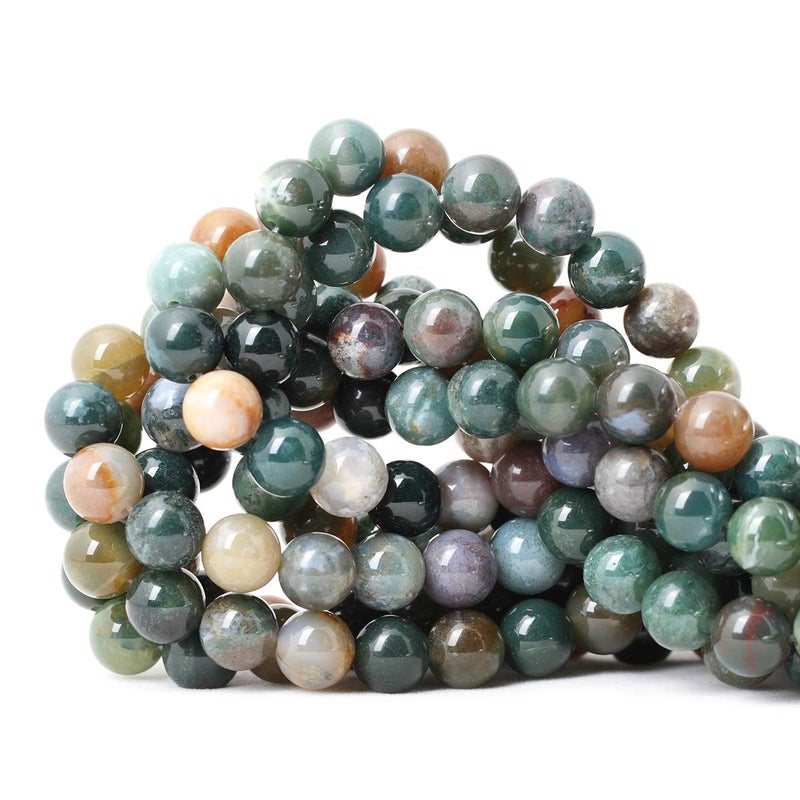 CHEAVIAN 35PCS 10mm Natural Indian Agate Gemstone Round Loose Beads for Jewelry Making DIY 1 Strand 15