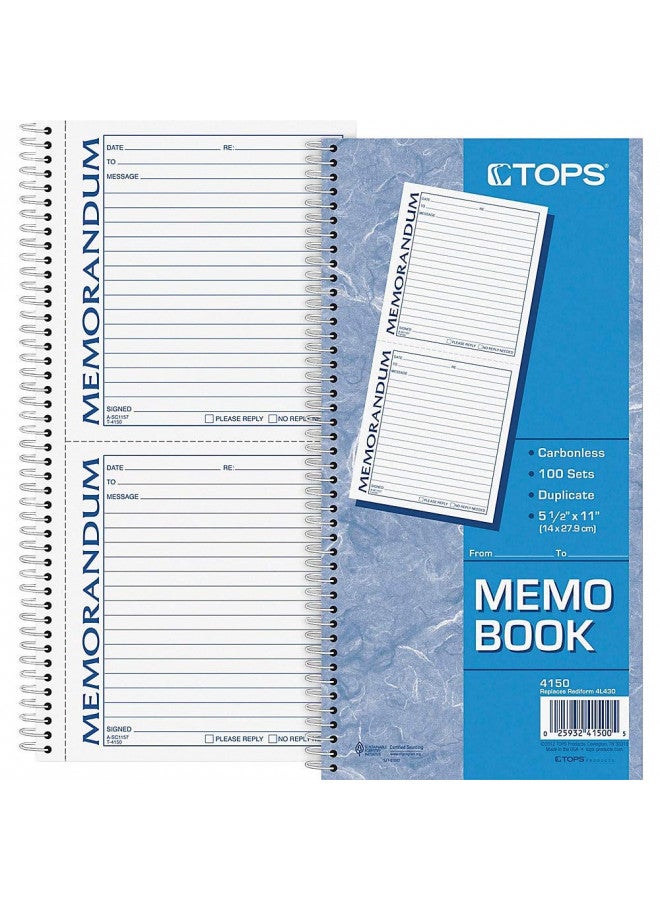 TOPS Memorandum Forms Book, 2-Part, Carbonless, 2 Memos per Page, 100 Sets per Book (4150) - Image 1
