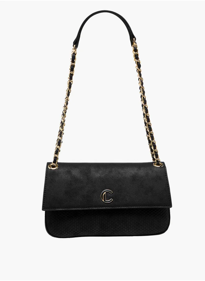 لو كونفورت Women's Textured Crossbody Bag with Flap Closure and Chain Strap