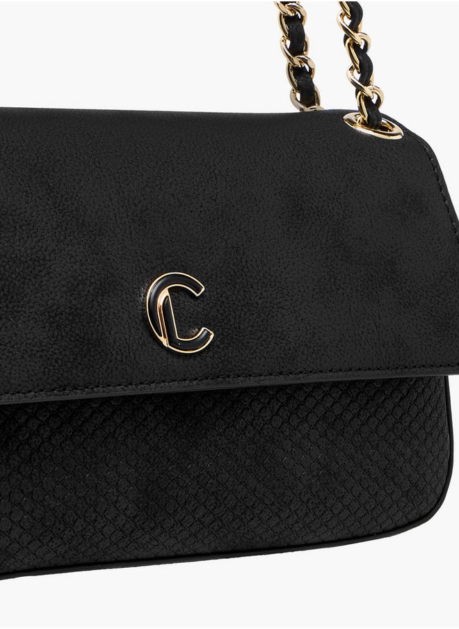 Le Confort Women's Textured Crossbody Bag with Flap Closure and Chain Strap  - Image 4