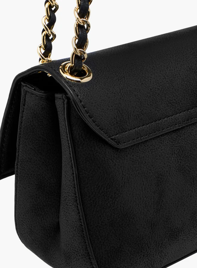 لو كونفورت Women's Textured Crossbody Bag with Flap Closure and Chain Strap