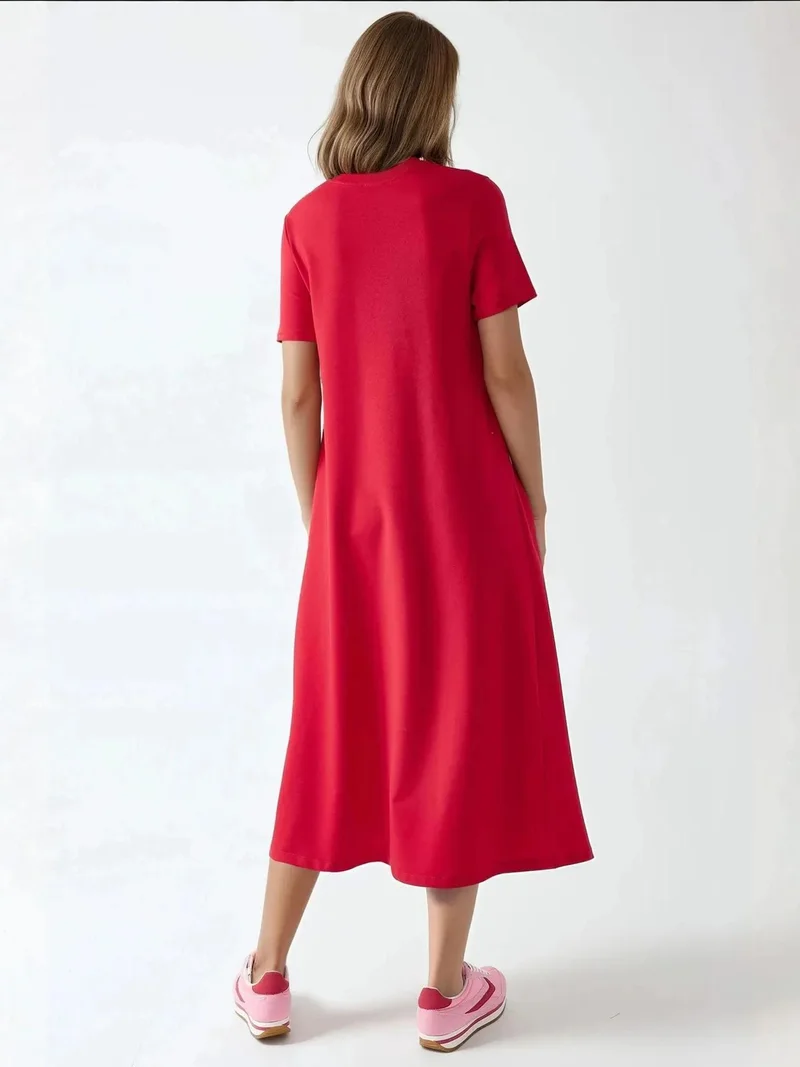 Hiccup Crew Neck Short Sleeve Basic Midi Dress Busem Collection