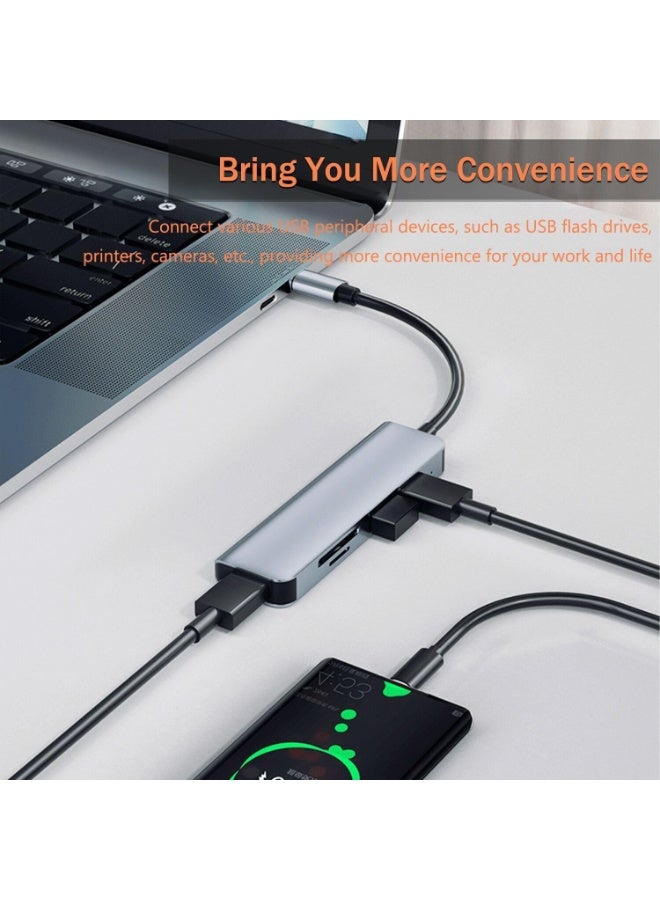 موزع USB-C من الألومنيوم 5 في 1 مع قارئ بطاقة ذاكرة و3 منافذ USB 3.0، لأجهزة الكمبيوتر الشخصية وأجهزة الكمبيوتر المحمولة وأجهزة MacBook Pro/Air وiMac Pro وSurface والكمبيوتر اللوحي