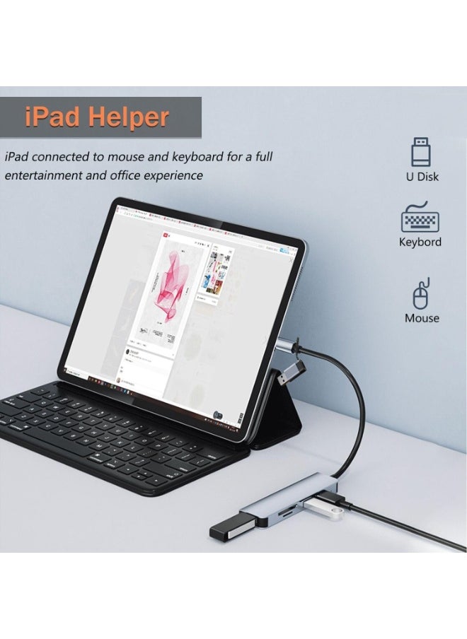 موزع USB-C من الألومنيوم 5 في 1 مع قارئ بطاقة ذاكرة و3 منافذ USB 3.0، لأجهزة الكمبيوتر الشخصية وأجهزة الكمبيوتر المحمولة وأجهزة MacBook Pro/Air وiMac Pro وSurface والكمبيوتر اللوحي  - Image 4