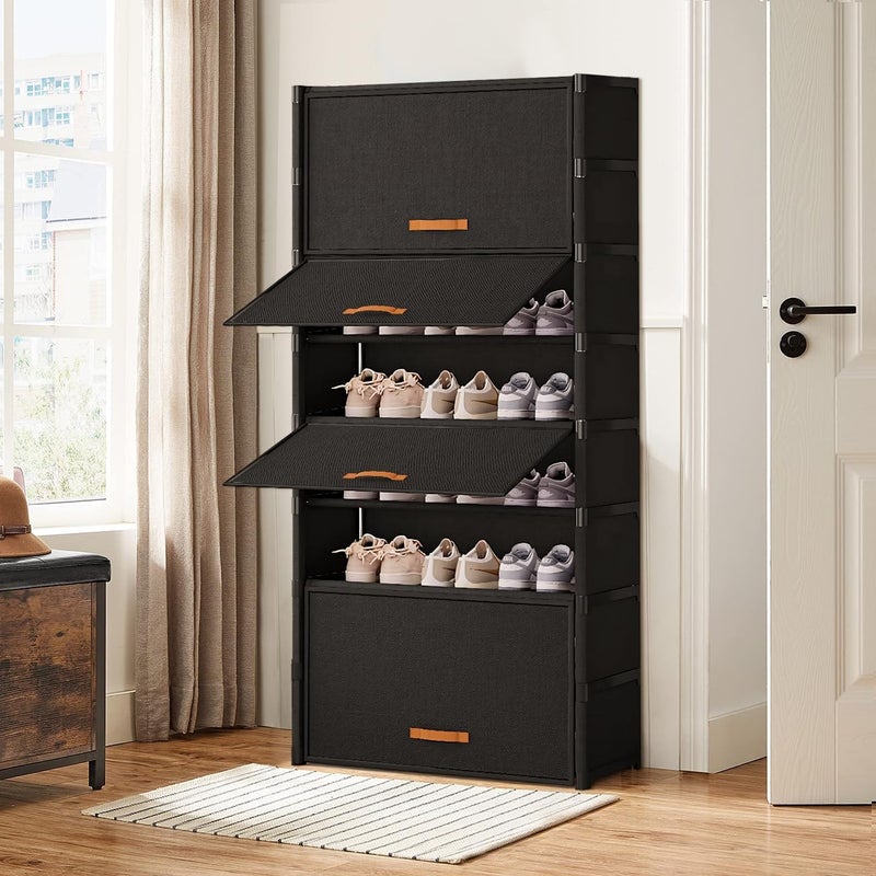 AOHRYME Shoe Rack, 7 Tier Shoe Storage Cabinet Shoe Rack Organizer with Door 28 Pair Plastic Shoe Shelves Organizer for Closet, Entryway, Hallway, Bedroom (Black, 9 Tier) - Image 2