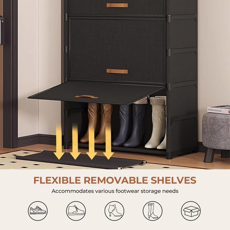 AOHRYME Shoe Rack, 7 Tier Shoe Storage Cabinet Shoe Rack Organizer with Door 28 Pair Plastic Shoe Shelves Organizer for Closet, Entryway, Hallway, Bedroom (Black, 9 Tier) - Image 5