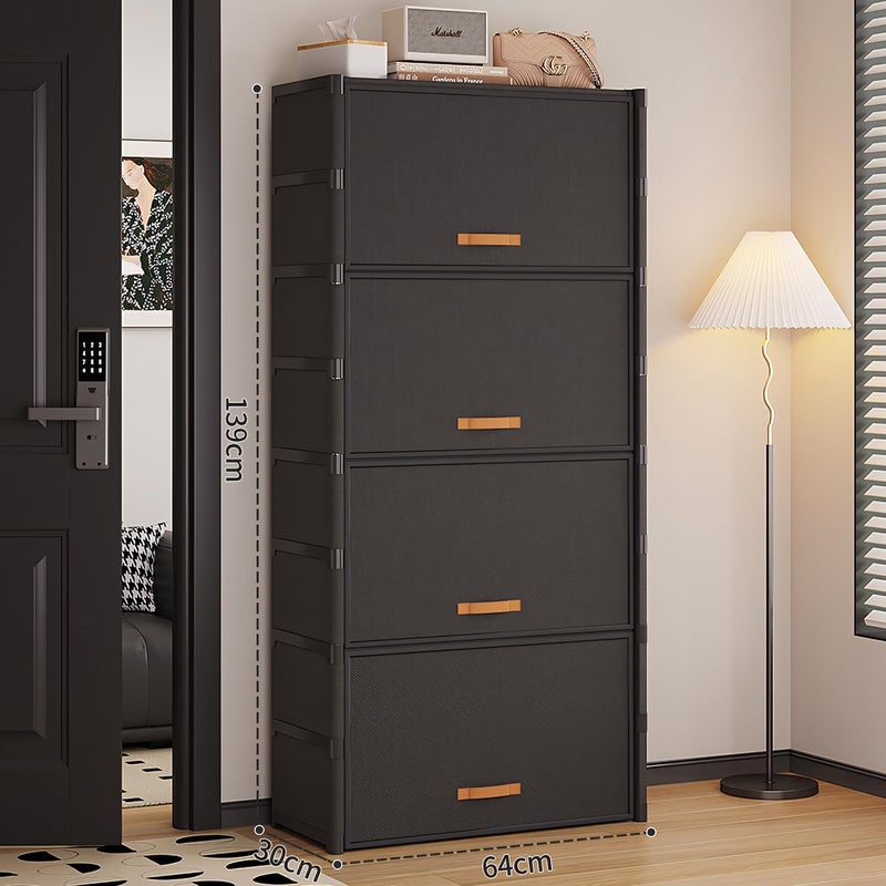 AOHRYME Shoe Rack, 7 Tier Shoe Storage Cabinet Shoe Rack Organizer with Door 28 Pair Plastic Shoe Shelves Organizer for Closet, Entryway, Hallway, Bedroom (Black, 9 Tier) - Image 3