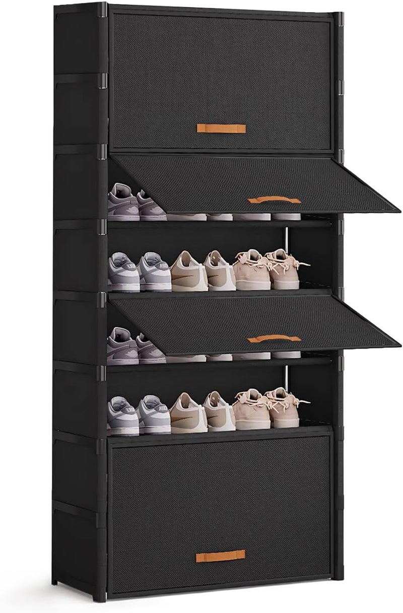 AOHRYME Shoe Rack, 7 Tier Shoe Storage Cabinet Shoe Rack Organizer with Door 28 Pair Plastic Shoe Shelves Organizer for Closet, Entryway, Hallway, Bedroom (Black, 9 Tier) - Image 1