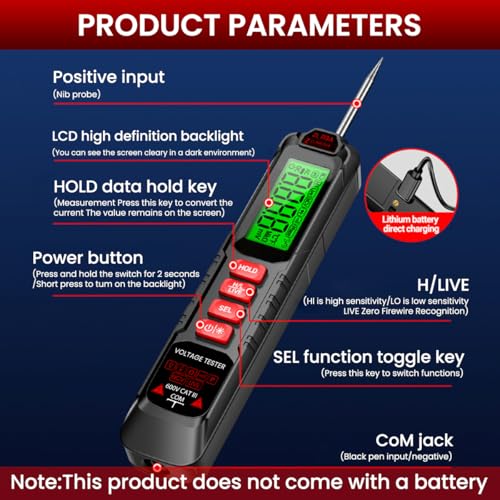 Serplex® 2 in 1 Digital Multimeter Voltage Tester with Flashlight & Buzzer Alarm, Circuit Tester for DC 0.8-600V, Multimeter for Car Battery, Polarity, Continuity, Fuse Checking (Battery Not Included) - Image 5