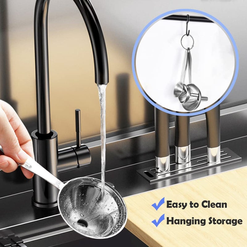 BLIGKO Small Funnels for Filling Bottles, 3 Pcs Stainless Steel Kitchen Funnel Set with Long Handle, Food Grade Mini Metal Funnel for Transferring Oil Liquid, Easy Cleaning with a Brush - Image 4