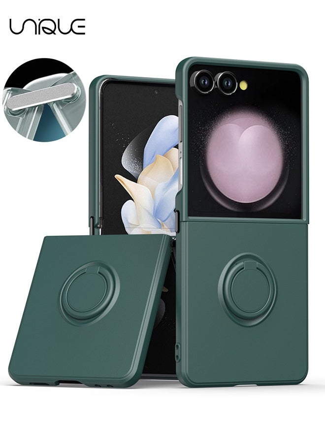 يونيك لحافظة Samsung Galaxy Z Flip 7 [مع حامل دائري قابل للدوران بزاوية 360 درجة] [دعم حامل السيارة المغناطيسي] - كمبيوتر صلب وغطاء TPU ناعم - مع مصد مقاوم للصدمات وظهر مضاد للخدش - موصل معدني قابل للطي مريح - أخضر داكن