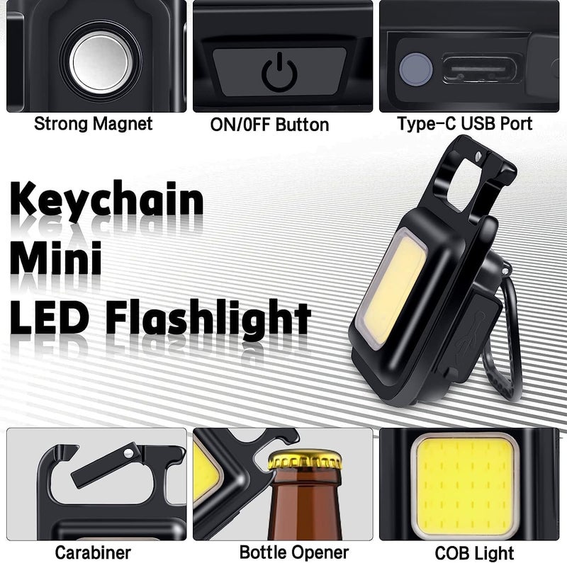 VDHJA VDHJA LED Mini COB Flashlight Key Chain with Bottle Opener Magnetic Base and Folding Bracket Mini COB 1000 Lumens Rechargeable Emergency Light Square  - Image 2