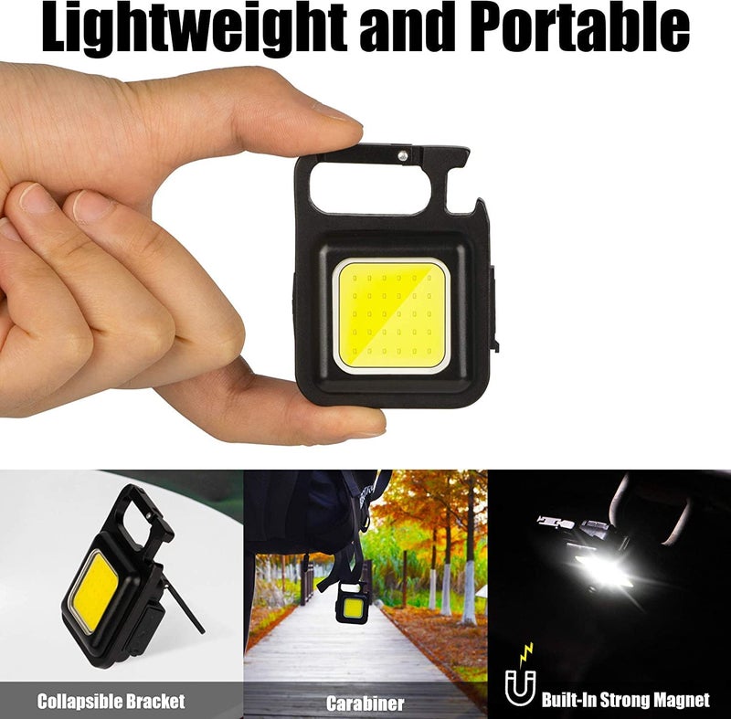 VDHJA VDHJA LED Mini COB Flashlight Key Chain with Bottle Opener Magnetic Base and Folding Bracket Mini COB 1000 Lumens Rechargeable Emergency Light Square  - Image 3