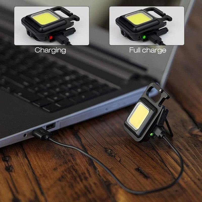 VDHJA VDHJA LED Mini COB Flashlight Key Chain with Bottle Opener Magnetic Base and Folding Bracket Mini COB 1000 Lumens Rechargeable Emergency Light Square  - Image 5