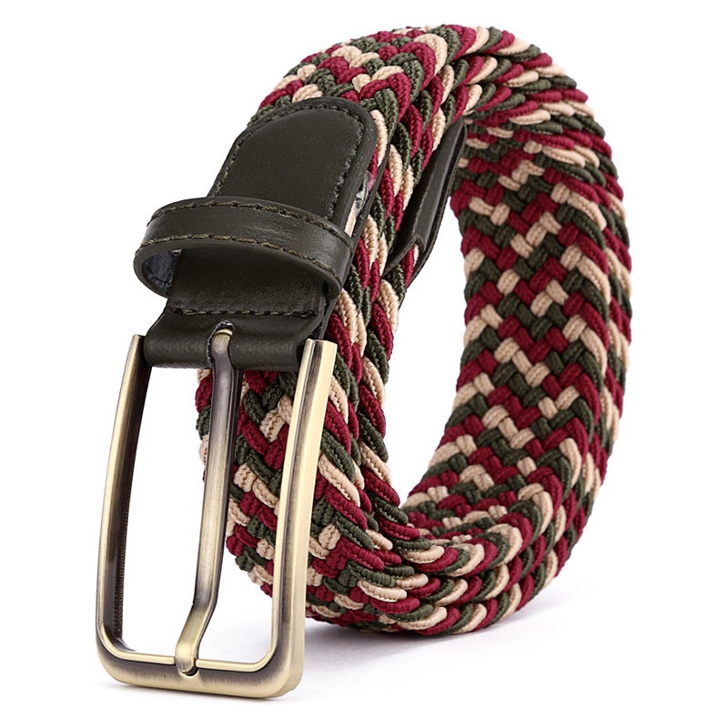 Unisex Elastic Woven Belt 39 Colors Alloy Buckle A- 264 beige bordeaux green - Image 1