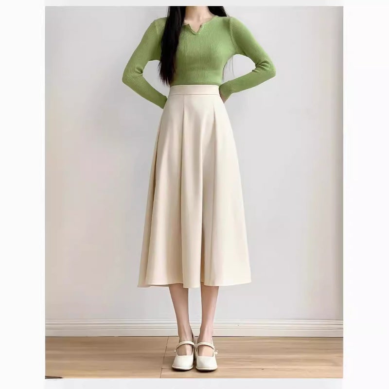 Professional Simple Black Suit Skirt for Women with High Waist, Slim and Drapedy Work Clothing Mid-Length A-Line Skirt, Skirt with Large Hem - Image 5