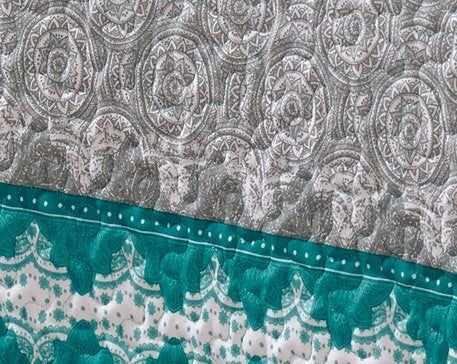 Linen Plus King/California King 3pc Over Size Quilted Bedspread Floral Medallion Turquoise Teal Aqua Coastal Plain/Gray Green New - Image 2