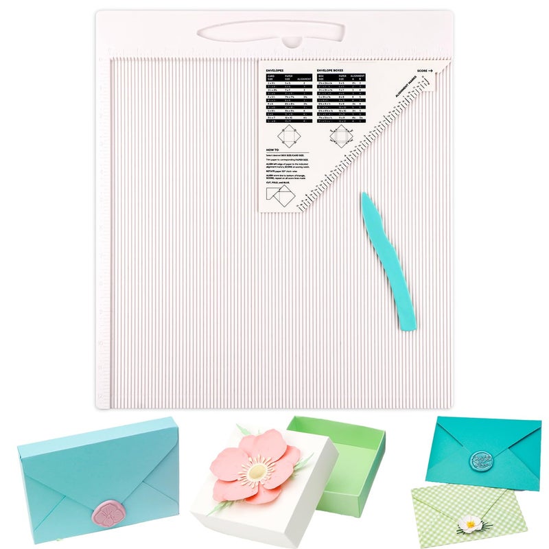 BAOFALI 12x12 Scoring Board for Making Envelope/Envelope Box/Gift Box; Large Multi-Purpose Score Board with Bone Folder and Triangular Guide; Envelope Maker Scoring Tool - Image 1
