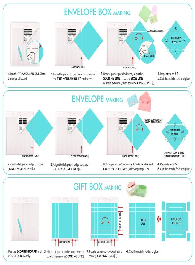 BAOFALI 12x12 Scoring Board for Making Envelope/Envelope Box/Gift Box; Large Multi-Purpose Score Board with Bone Folder and Triangular Guide; Envelope Maker Scoring Tool - Image 2