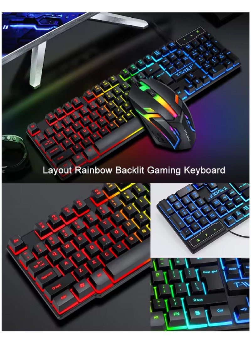 T-WOLF - 5in1 Gaming Keyboard Whit Mouse pad Mouse Gaming Headset Wired Led Rgb Backlight Bundle For Pc Gamers And Xbox and PS4 TF850 - Image 1