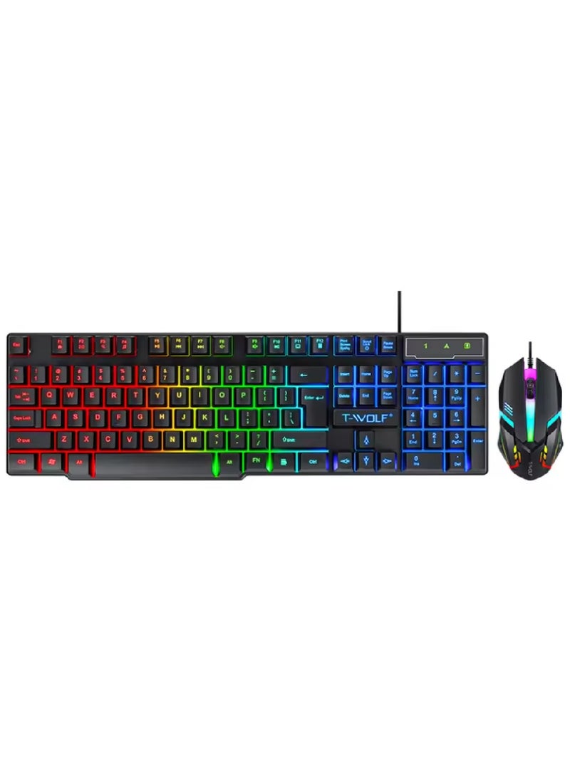 T-WOLF - 5in1 Gaming Keyboard Whit Mouse pad Mouse Gaming Headset Wired Led Rgb Backlight Bundle For Pc Gamers And Xbox and PS4 TF850 - Image 1