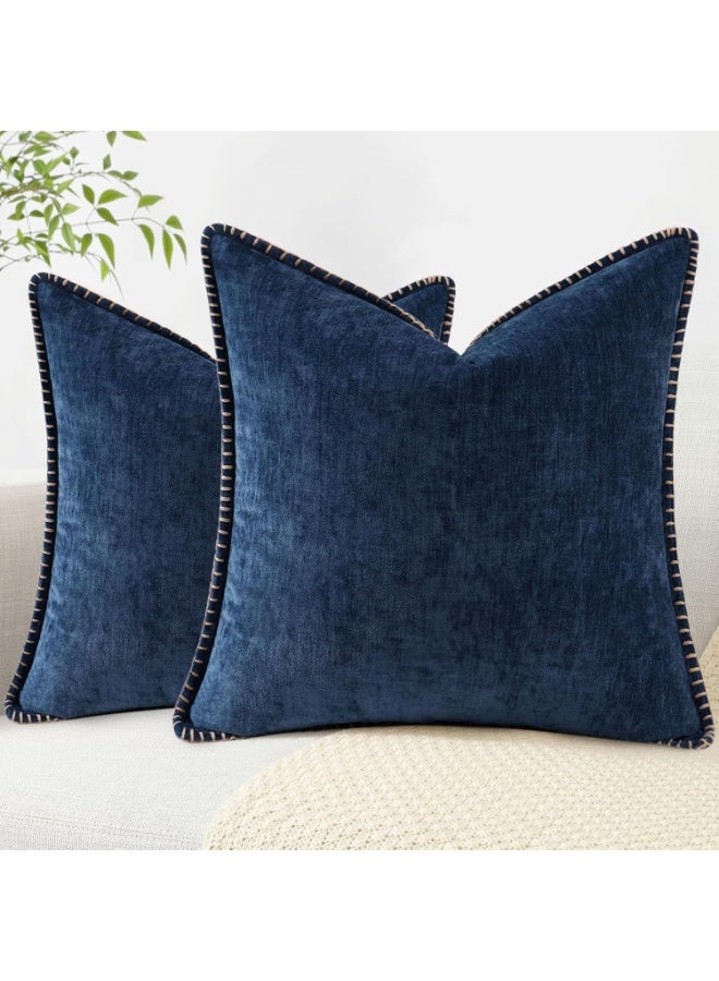 2 Packs Cushion Cover Blue Summer Throw Pillow Covers Chenille Decoration Pillow Case for Couch Sofa Bed Home Decor 45x45CM - Image 1