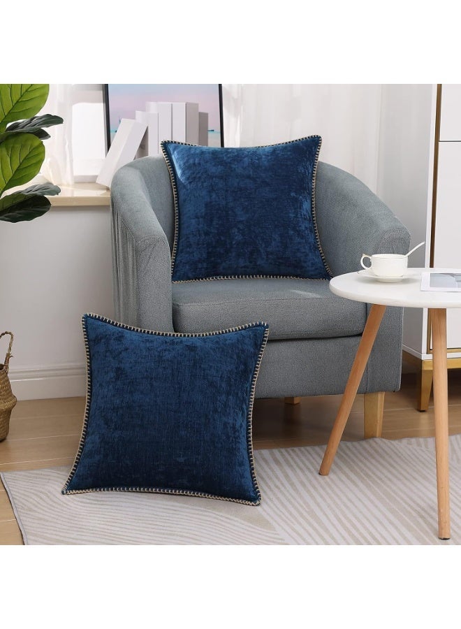 2 Packs Cushion Cover Blue Summer Throw Pillow Covers Chenille Decoration Pillow Case for Couch Sofa Bed Home Decor 45x45CM - Image 4