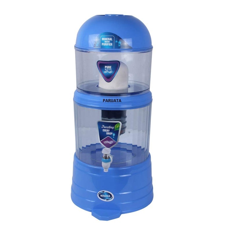 Parijata 16Litre NonElectric Gravity Water Purifier with Ceramic Candle Carbon Mineral Filters Portable Fine Filtration for Low TDS Water Blue - Image 1