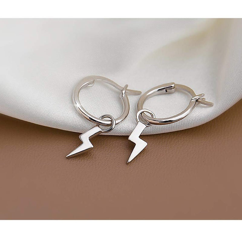 Dtja Small Lightning Bolt Dangle Hoop Earrings for Women Girls Sterling Silver Dipped Huggie Personalized Drop Clip Hypoallergenic Stud Delicate Charm Punk Fashion Jewelry Chic White Gold Plated - Image 4