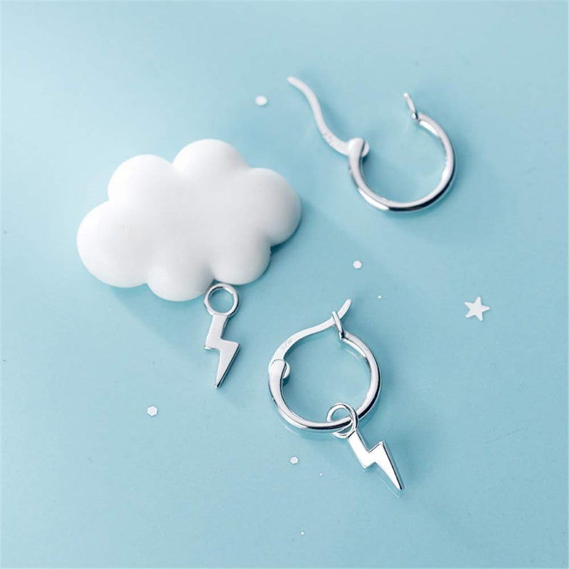 Dtja Small Lightning Bolt Dangle Hoop Earrings for Women Girls Sterling Silver Dipped Huggie Personalized Drop Clip Hypoallergenic Stud Delicate Charm Punk Fashion Jewelry Chic White Gold Plated - Image 5