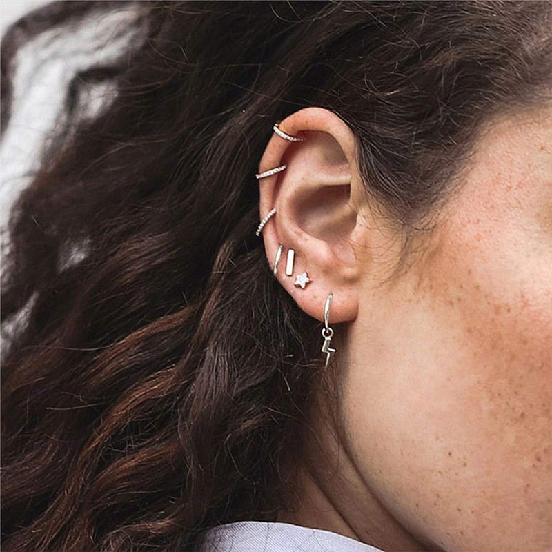 Dtja Small Lightning Bolt Dangle Hoop Earrings for Women Girls Sterling Silver Dipped Huggie Personalized Drop Clip Hypoallergenic Stud Delicate Charm Punk Fashion Jewelry Chic White Gold Plated - Image 3