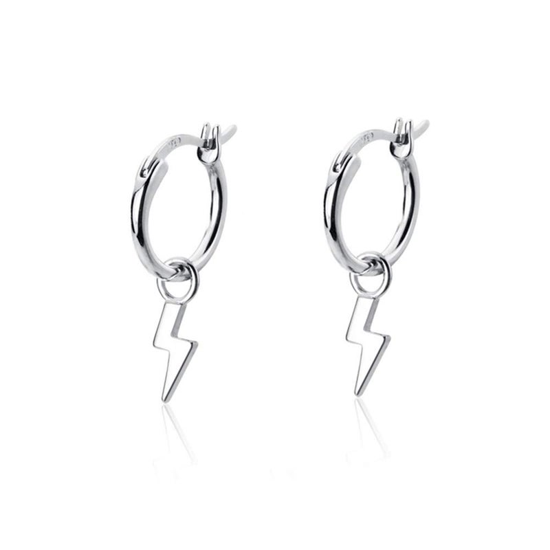 Dtja Small Lightning Bolt Dangle Hoop Earrings for Women Girls Sterling Silver Dipped Huggie Personalized Drop Clip Hypoallergenic Stud Delicate Charm Punk Fashion Jewelry Chic White Gold Plated - Image 1