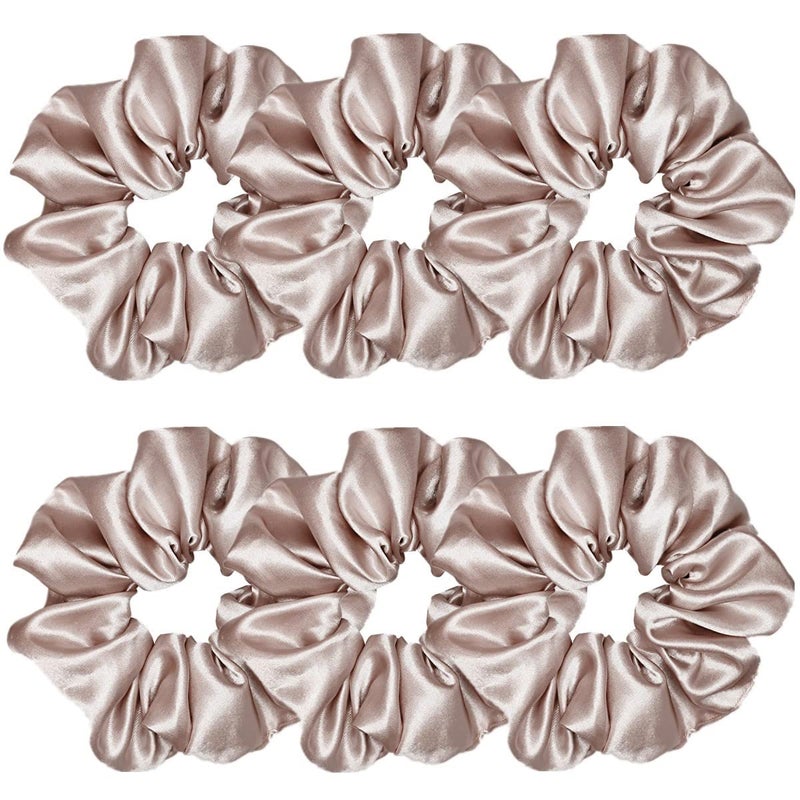 6 Pcs Satin Silk Hair Scrunchies Soft Hair Ties Fashion Hair Bands Hair Bow Ropes Hair Elastic Ponytail Holders Hair Accessories for Women and Girls 45 Inch Champagne