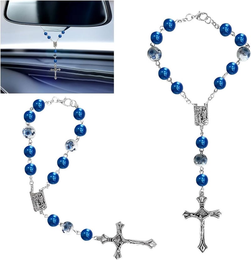 Smilfuy 2PCS Car Rosary with Blue Ceramic Beads - Image 1