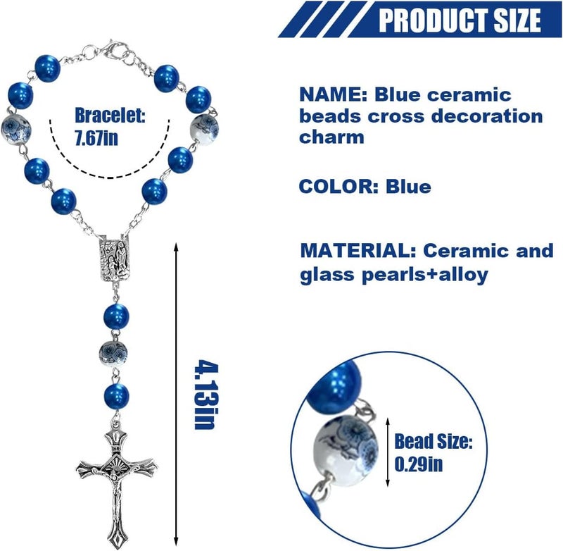 Smilfuy 2PCS Car Rosary with Blue Ceramic Beads - Image 2