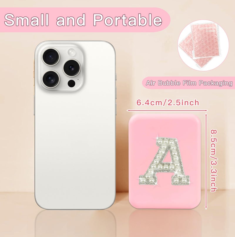 Aganmi Pearl Initial Travel Compact Mirror with Lights Personalized 1X/2X Magnification Mini LED Makeup Mirror for Purse, Pink 2-Sided Portable Pocket Mirror Trendy Gifts for Women Teen Girl (P) - Image 2
