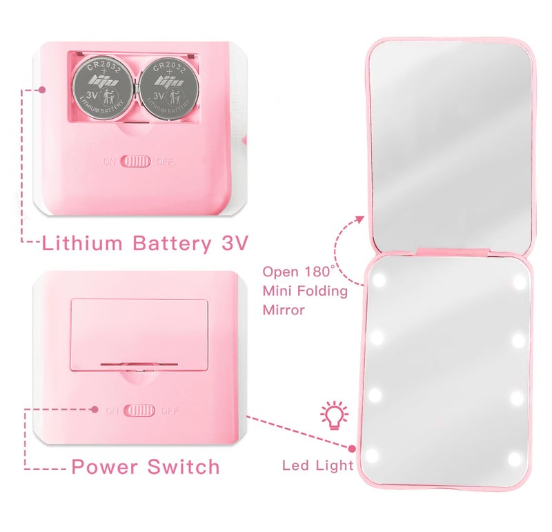 Aganmi Pearl Initial Travel Compact Mirror with Lights Personalized 1X/2X Magnification Mini LED Makeup Mirror for Purse, Pink 2-Sided Portable Pocket Mirror Trendy Gifts for Women Teen Girl (P) - Image 4