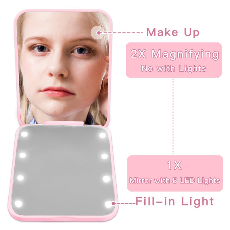 Aganmi Pearl Initial Travel Compact Mirror with Lights Personalized 1X/2X Magnification Mini LED Makeup Mirror for Purse, Pink 2-Sided Portable Pocket Mirror Trendy Gifts for Women Teen Girl (P) - Image 3