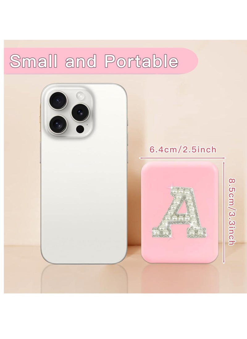 Aganmi Pearl Initial Travel Compact Mirror with Lights Personalized 1X/2X Magnification Mini LED Makeup Mirror for Purse, Pink 2-Sided Portable Pocket Mirror Trendy Gifts for Women Teen Girl (P)  - Image 2