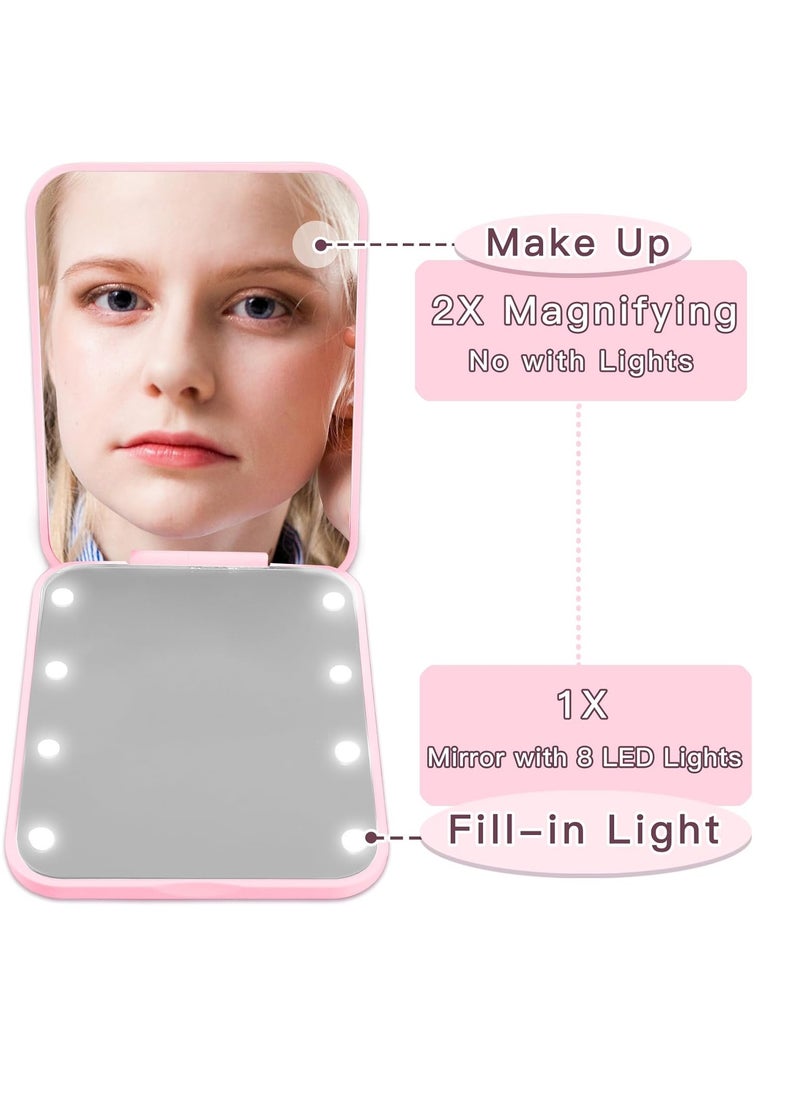 Aganmi Pearl Initial Travel Compact Mirror with Lights Personalized 1X/2X Magnification Mini LED Makeup Mirror for Purse, Pink 2-Sided Portable Pocket Mirror Trendy Gifts for Women Teen Girl (P)  - Image 3