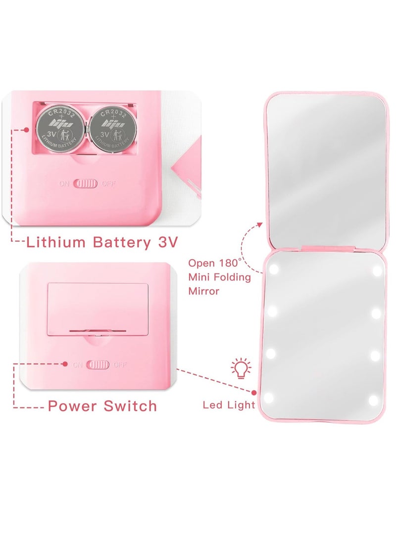 Aganmi Pearl Initial Travel Compact Mirror with Lights Personalized 1X/2X Magnification Mini LED Makeup Mirror for Purse, Pink 2-Sided Portable Pocket Mirror Trendy Gifts for Women Teen Girl (P)  - Image 4