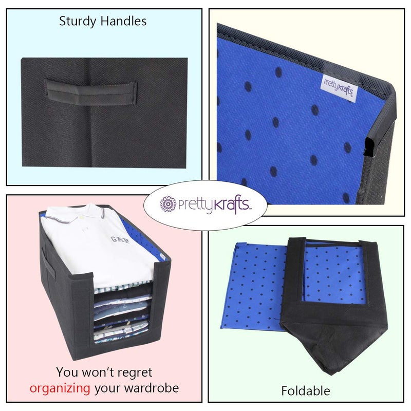 PrettyKrafts PrettyKrafts 9 Pcs Non Woven Shirt StackerCloth Organizer for StorageCloset Wardrobe Organizer for StorageFoldable Shirt Organizer Cloth Storage Box Blue 26x40x26 cm  - Image 4